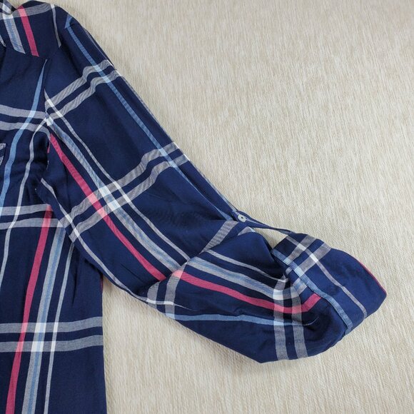 Motherhood maternity blue plaid dress large belted Roll Tab Sleeves pockets NWT - Picture 9 of 9